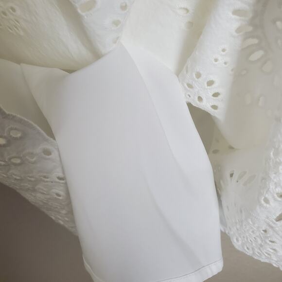 Adrianna Papell White Eyelet Puff Sleeve Mini Dress 6 Cottagecore Summer Prairie - Picture 5 of 9